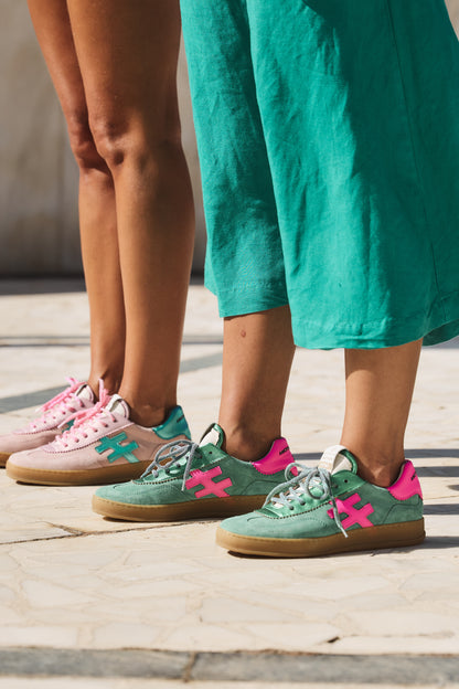 Another Trend A0321162 Vento Green Trainers with Pink Heel & Logo