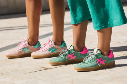 Another Trend A0321162 Vento Green Trainers with Pink Heel & Logo