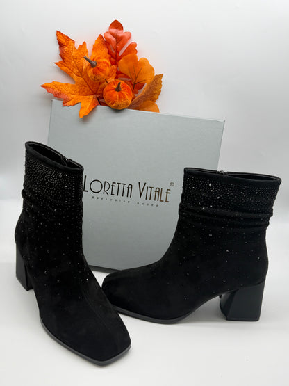 Loretta Vitale C96111 Black Suede with Sparkle Block Heel Boots