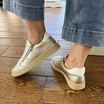 Remonte D2C02-90 Gold & White Trainers with Zip