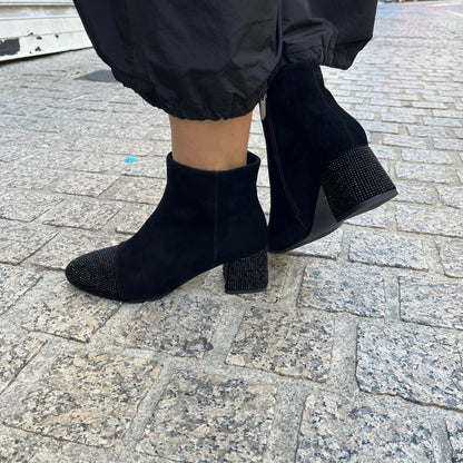 Loretta Vitale C1507 Black Suede & Sparkle Toe & Heel Ankle Boots