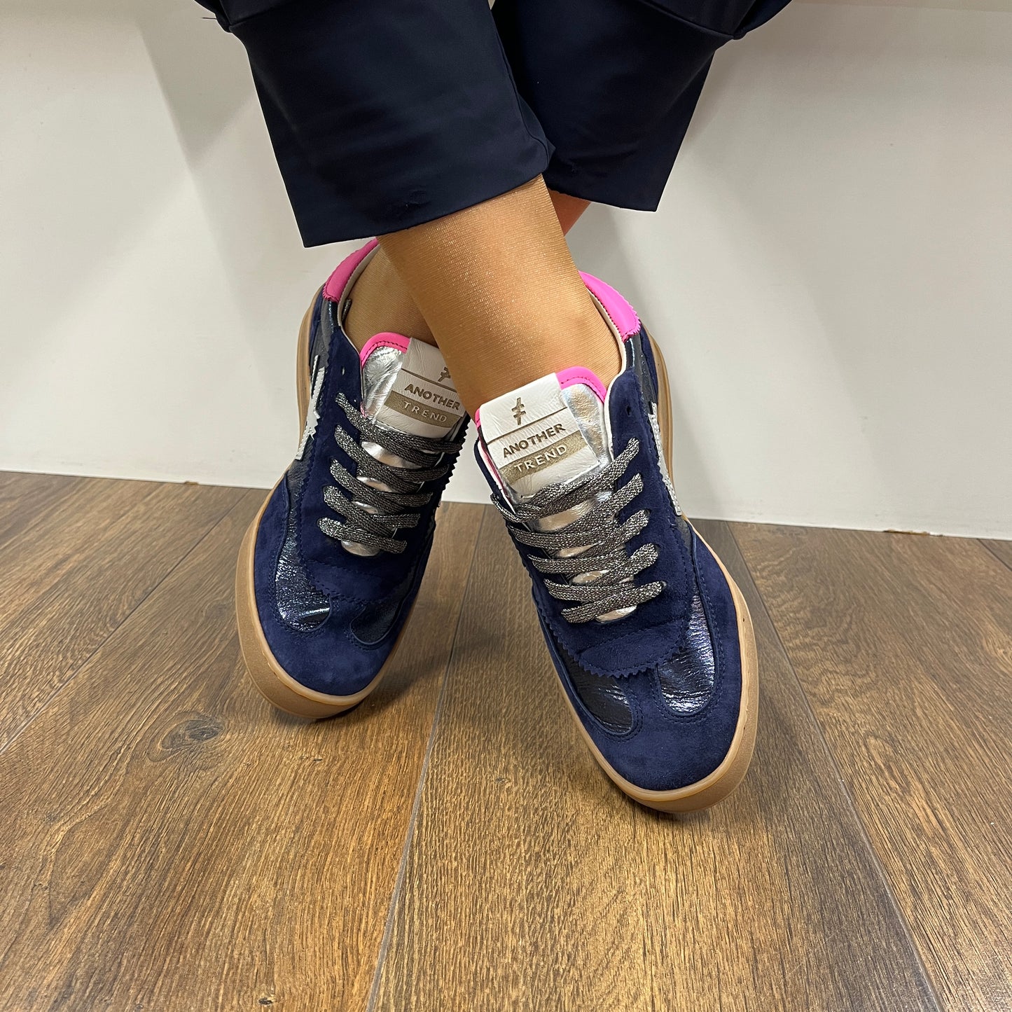 Another Trend A03280D2 Ante+Metal Ocean Navy Silver Pink Trainers