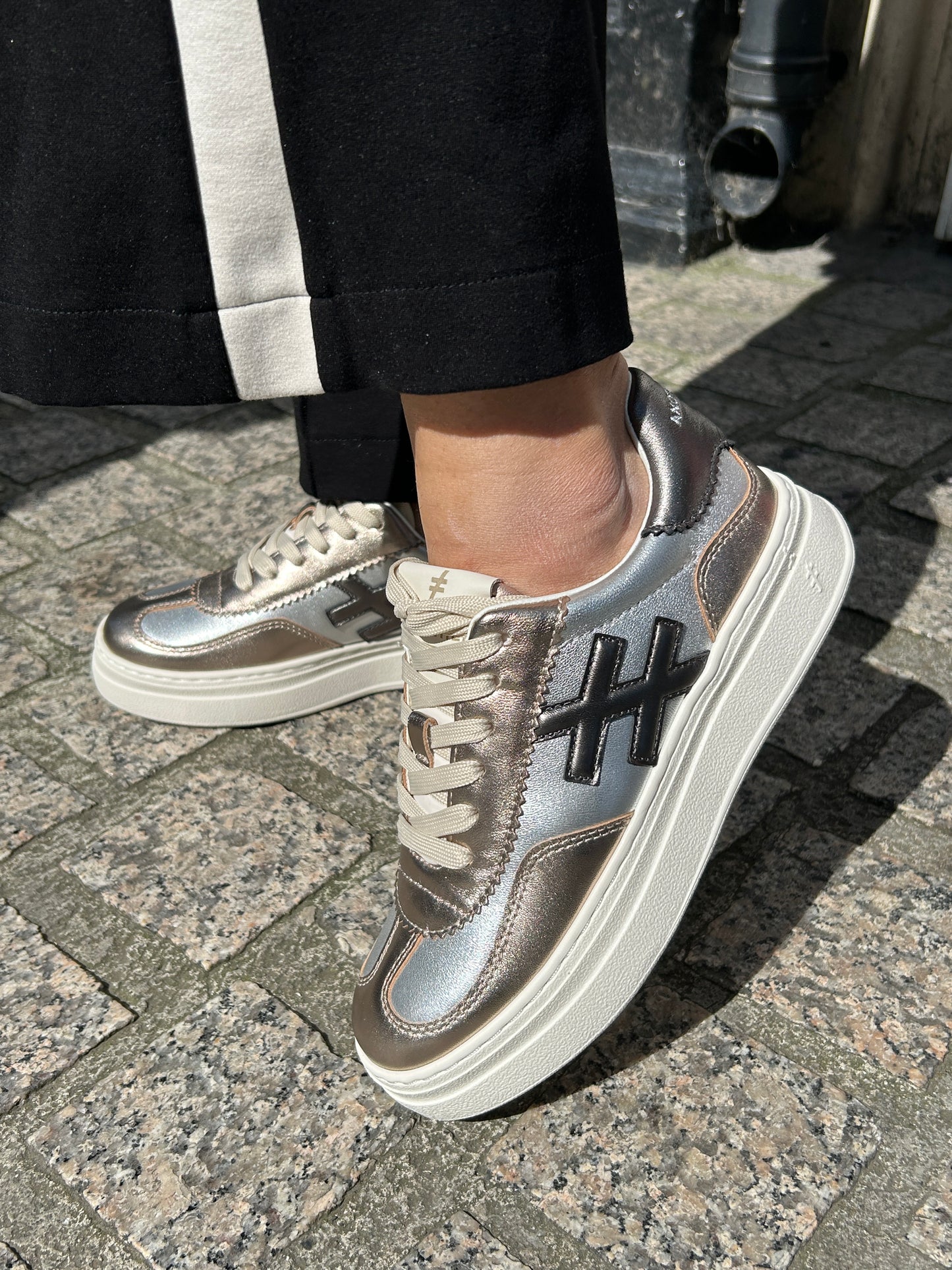 Another Trend A03561E5 Metal Silver & Gold Mix Thick Sole Trainers