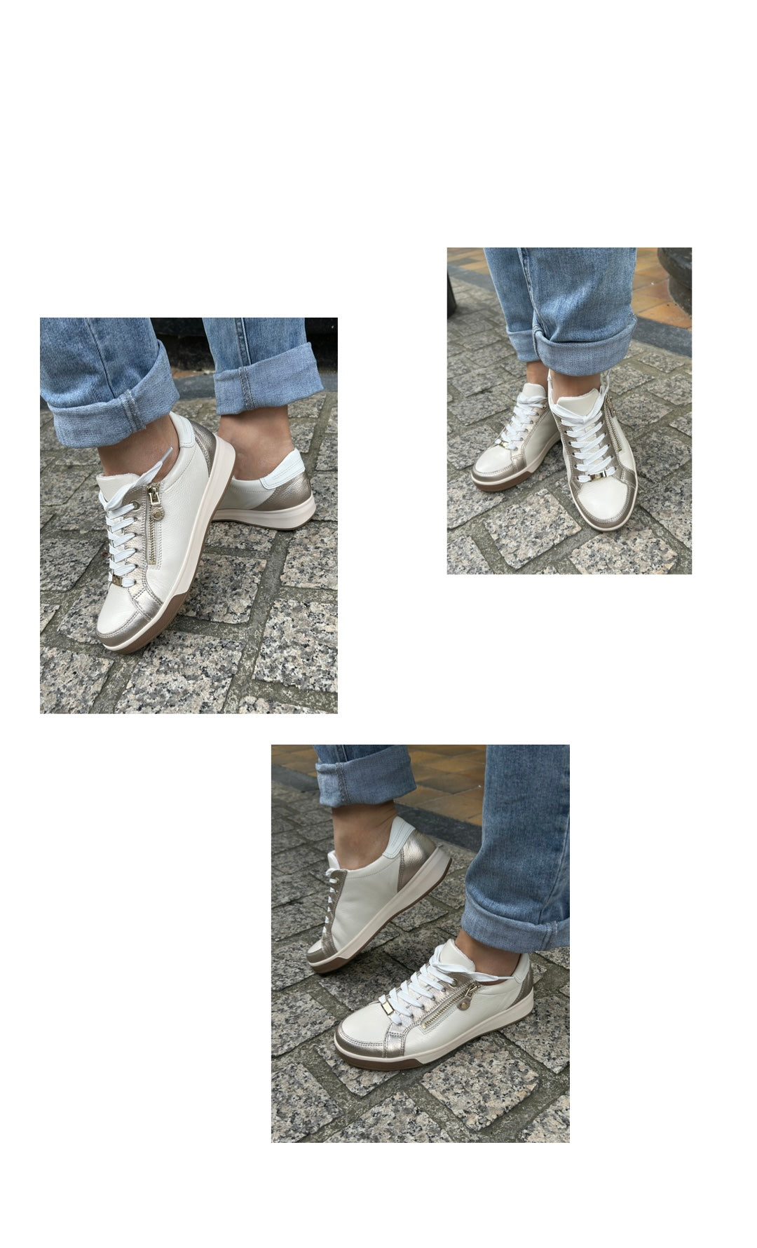 Ara 12-34432 63 Rom-Highsoft G Fit Shell Beige & Gold Trainers with Zip