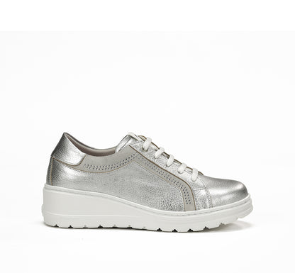 Fluchos F1997 Alumin Plata Silver Lace Shoes with White Sole & Side Studs