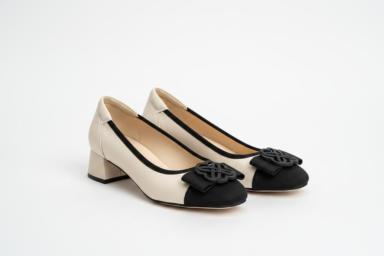 Loretta Vitale W5341 Off White & Black Slip On Heels