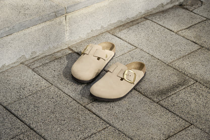 Birkenstock 1028052 Boston Big Buckle Nubuk Leather Sandcastle Clogs