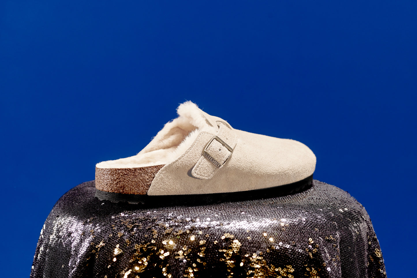 Birkenstock 1028299 Boston Taupe Shearling Suede Leather/Fur Clogs