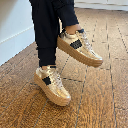 Gabor 73.350.62 Champagne Gold & Black Trainers with Platform Sole