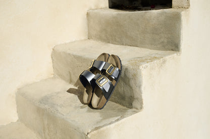 Birkenstock 1031689 Sydney Cushion Buckle Metallic Black Birko Flor Sandals