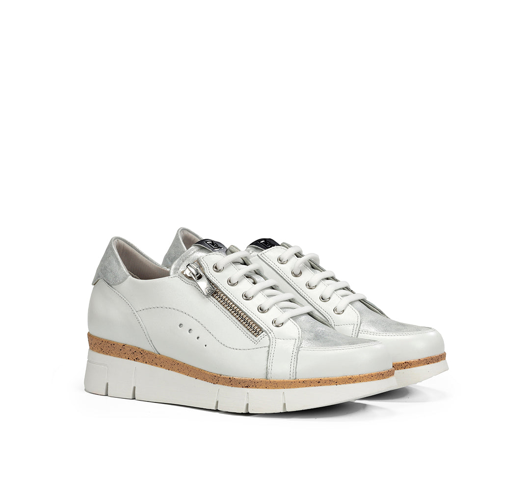 Dorking by Fluchos D9301-SULG White & Silver Lace Shoes with Side Zip