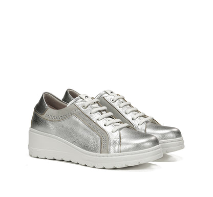 Fluchos F1997 Alumin Plata Silver Lace Shoes with White Sole & Side Studs