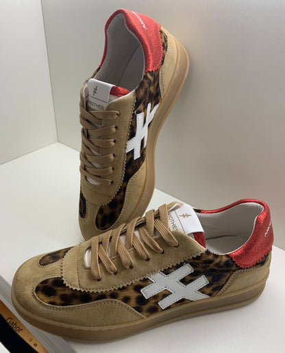 Another Trend A0327902 Camel & Leopard Trainers with Red Back