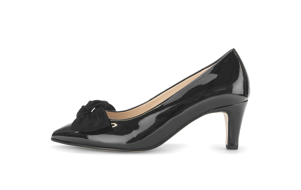 Gabor Comfort 3014.02.002 Black Patent & Suede Bow G Fit Heels
