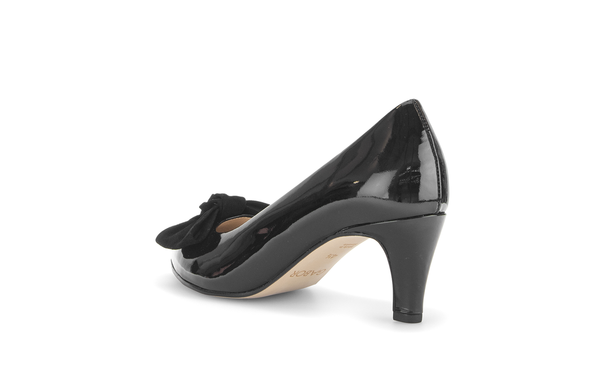 Gabor Comfort 3014.02.002 Black Patent & Suede Bow G Fit Heels