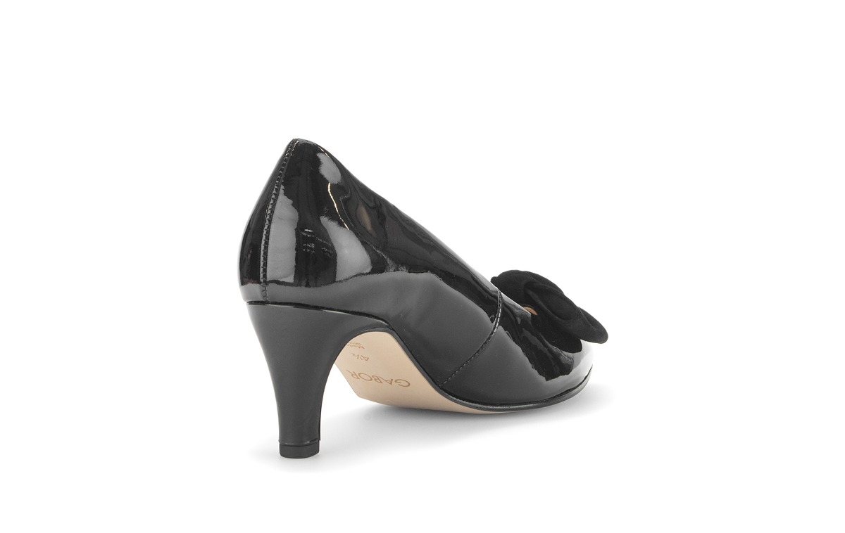 Gabor Comfort 3014.02.002 Black Patent & Suede Bow G Fit Heels