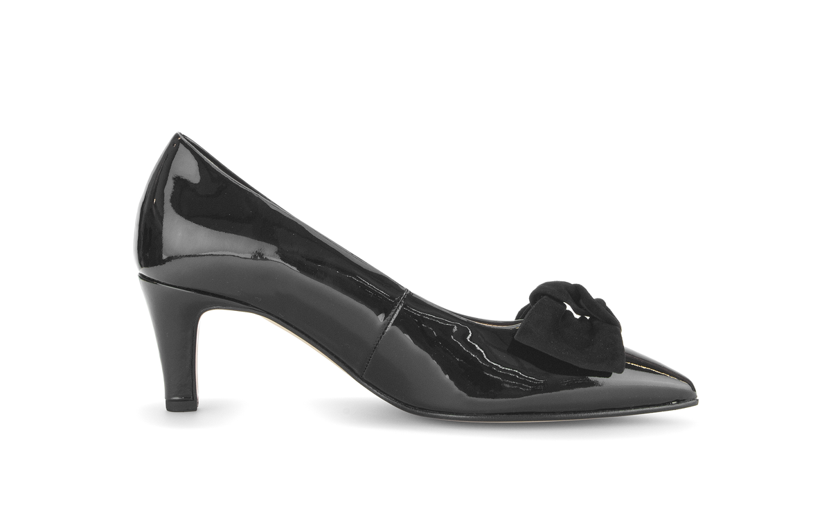 Gabor Comfort 3014.02.002 Black Patent & Suede Bow G Fit Heels