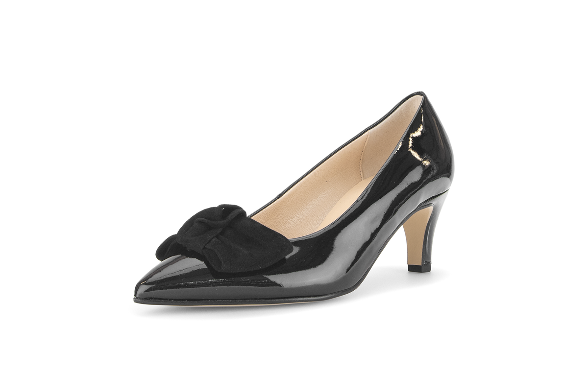 Gabor Comfort 3014.02.002 Black Patent & Suede Bow G Fit Heels