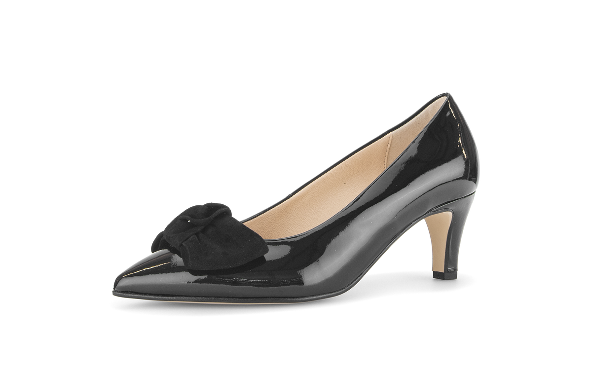 Gabor Comfort 3014.02.002 Black Patent & Suede Bow G Fit Heels