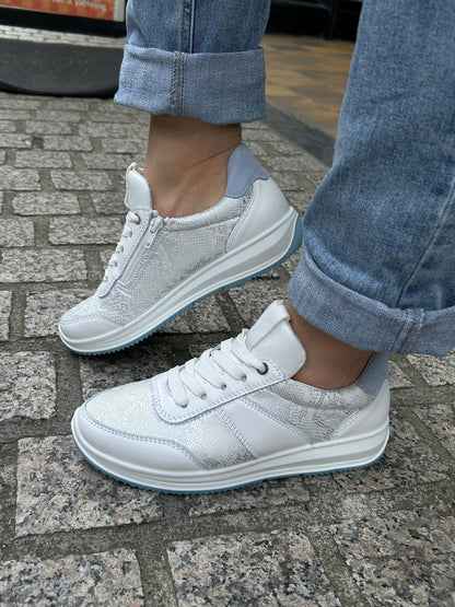 Ara 12-25532 04 Osaka 3.0 H Fit White Reptile & Blue Sneakers