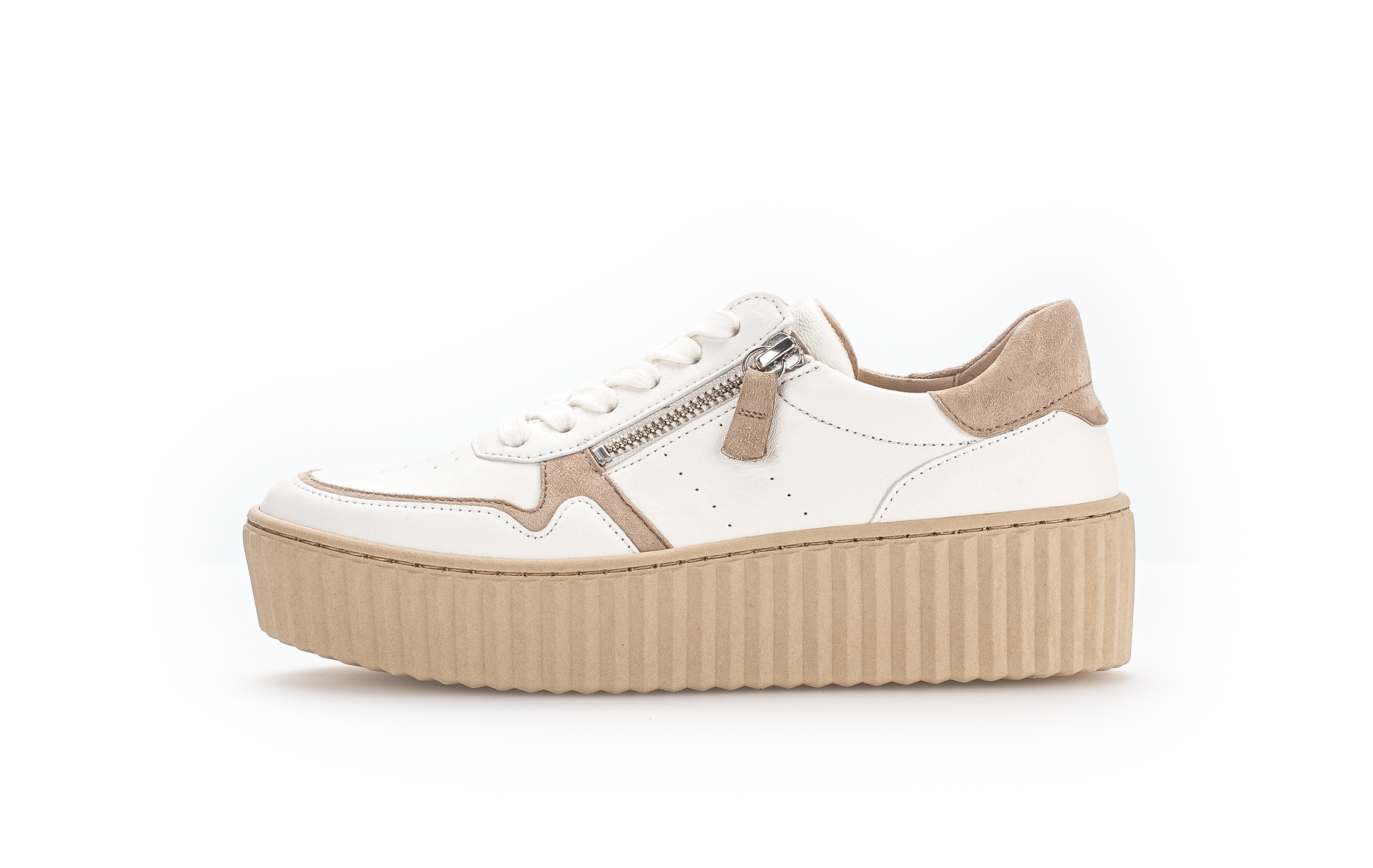 Gabor 33.202.20 Off White Desert Tan Sole Trainers with Zip