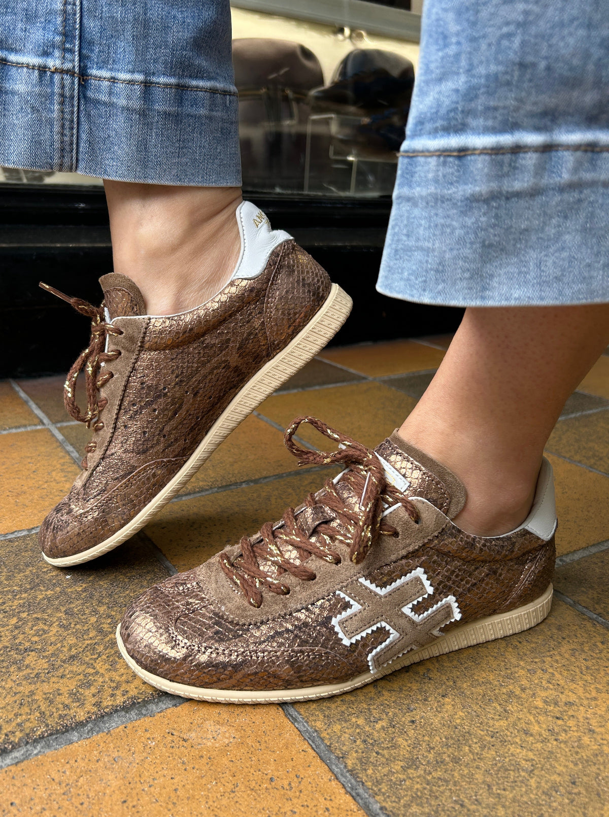 Another Trend A07859D7 Piton Metal Bronze Gold Snake Trainers