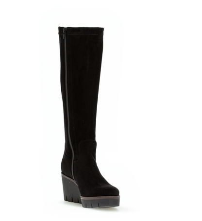 Gabor 34.789.47 Black Suede Wedge M-Stretch High Bootsm