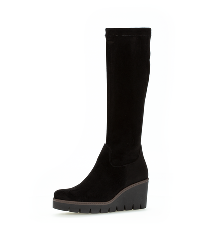 Gabor 34.789.47 Black Suede Wedge M-Stretch High Bootsm