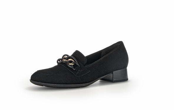 Gabor 35.281.17 Black Suede Slip On Moccasins with Chain