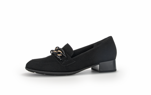 Gabor 35.281.17 Black Suede Slip On Moccasins with Chain