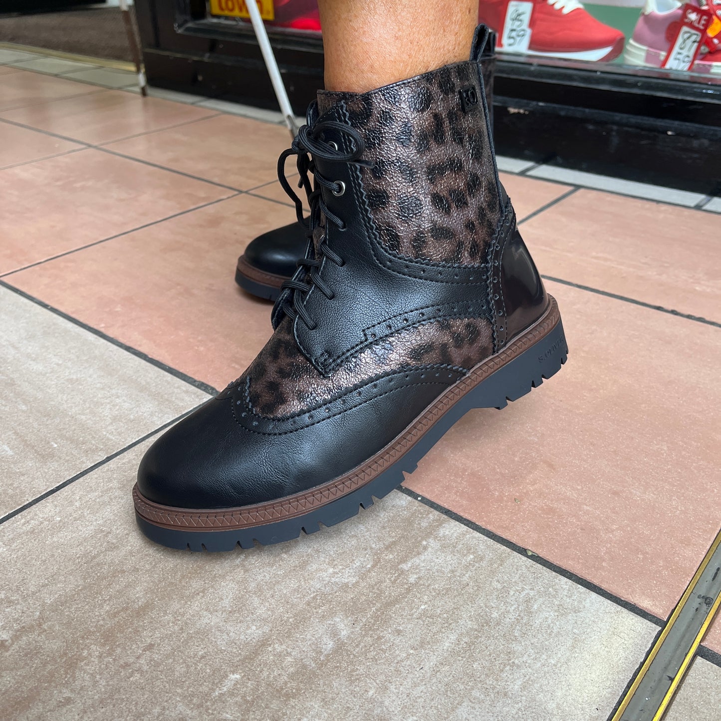 s.Oliver 5-25232-43-908 Leopard Combi Lace Ankle Boots