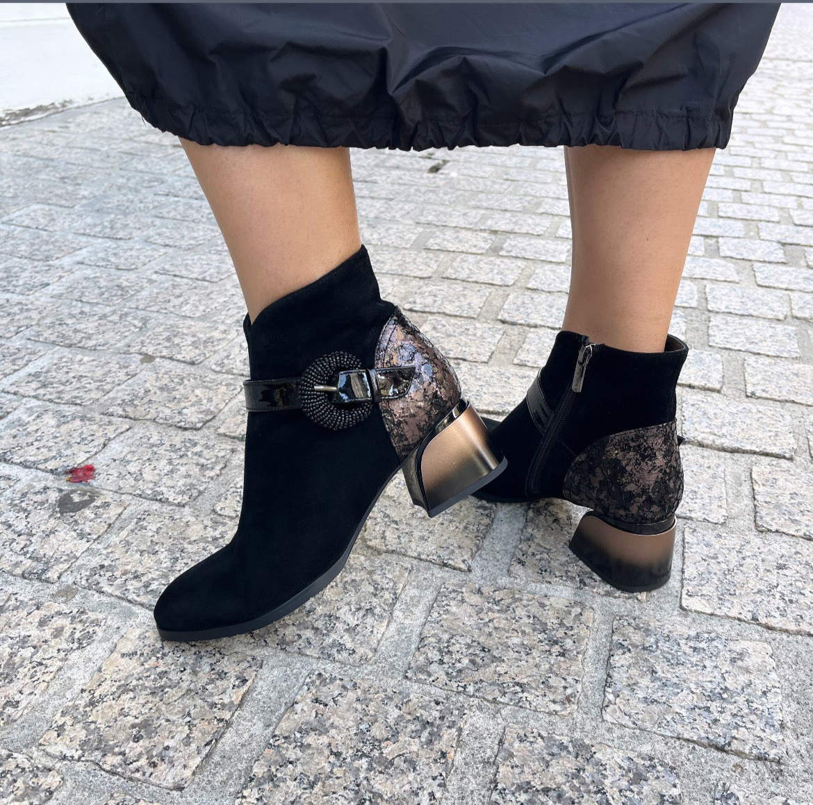 Loretta Vitale C3849A Black Suede Ankle Boots with Ombre Heel