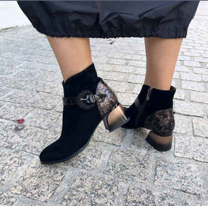 Loretta Vitale C3849A Black Suede Ankle Boots with Ombre Heel
