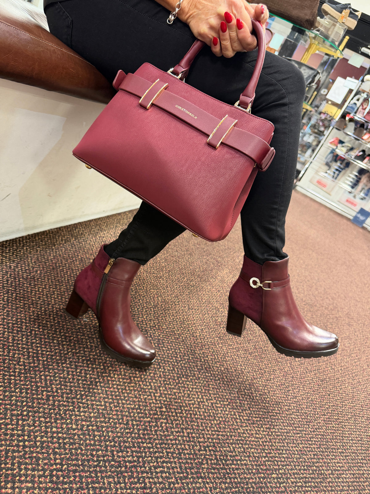 Susst Hudson26 Burgundy PU/Micro Diamonte Strap & Buckle Ankle Boots