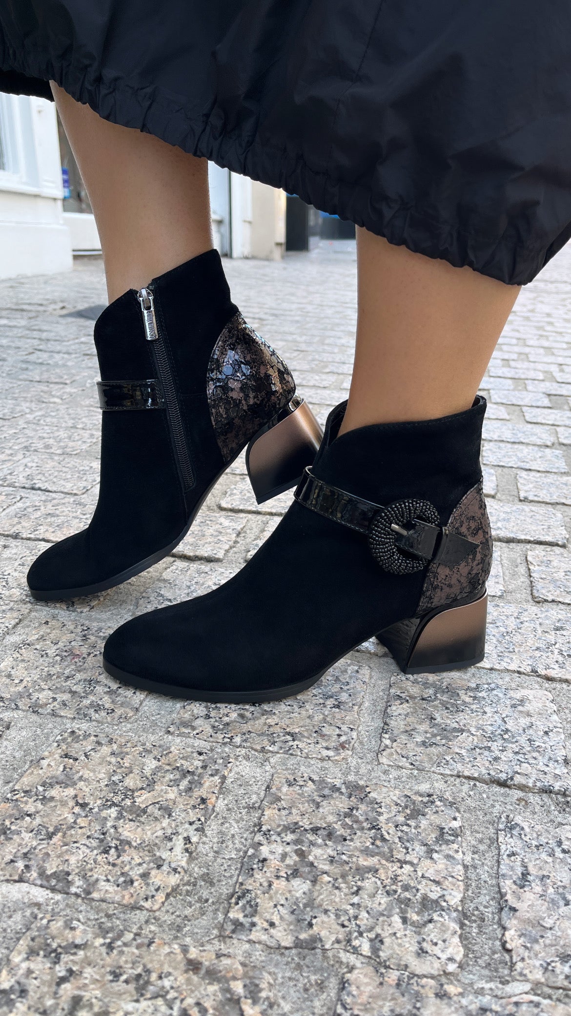 Loretta Vitale C3849A Black Suede Ankle Boots with Ombre Heel