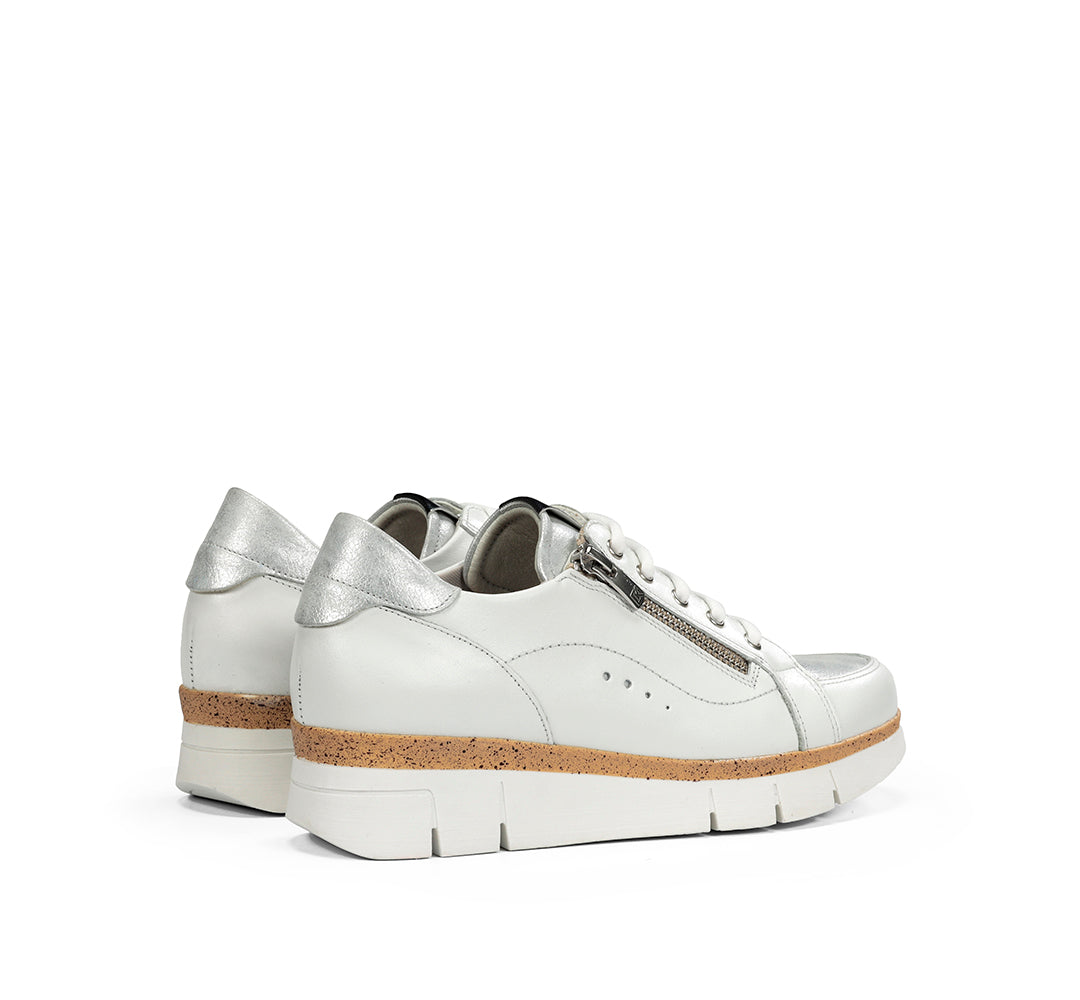 Dorking by Fluchos D9301-SULG White & Silver Lace Shoes with Side Zip
