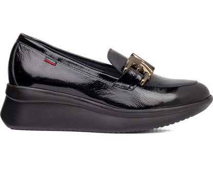 Callaghan 30034 Black Patent Gold Bar Slip On Wedge Shoes