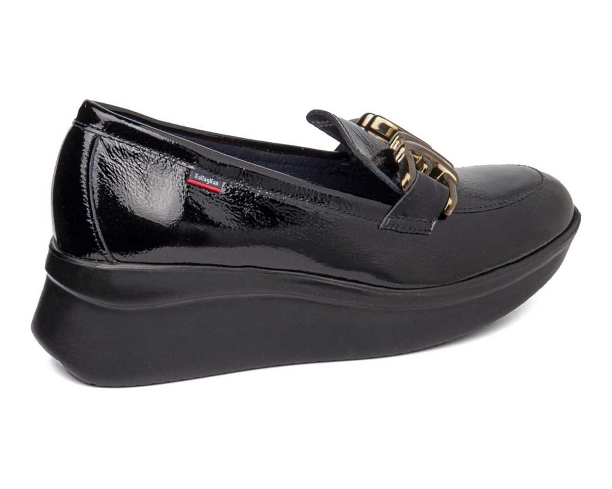 Callaghan 30034 Black Patent Gold Bar Slip On Wedge Shoes