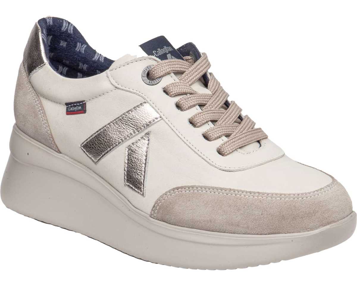 Callaghan 30039 Off White & Beige Trim Wedge Trainers