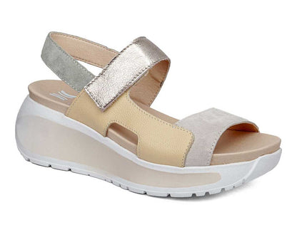Callaghan 35200 Cream & Green Mint & Gold Combi Velcro Sandals with Slingback Strap