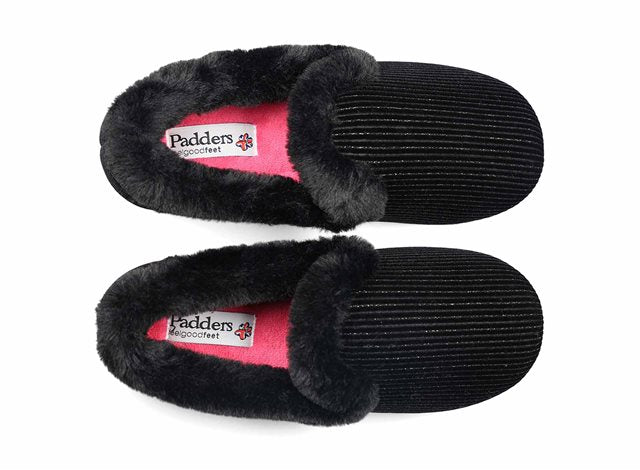 Padders Repose 406/1097 Black Sparkle Cord Slipperst