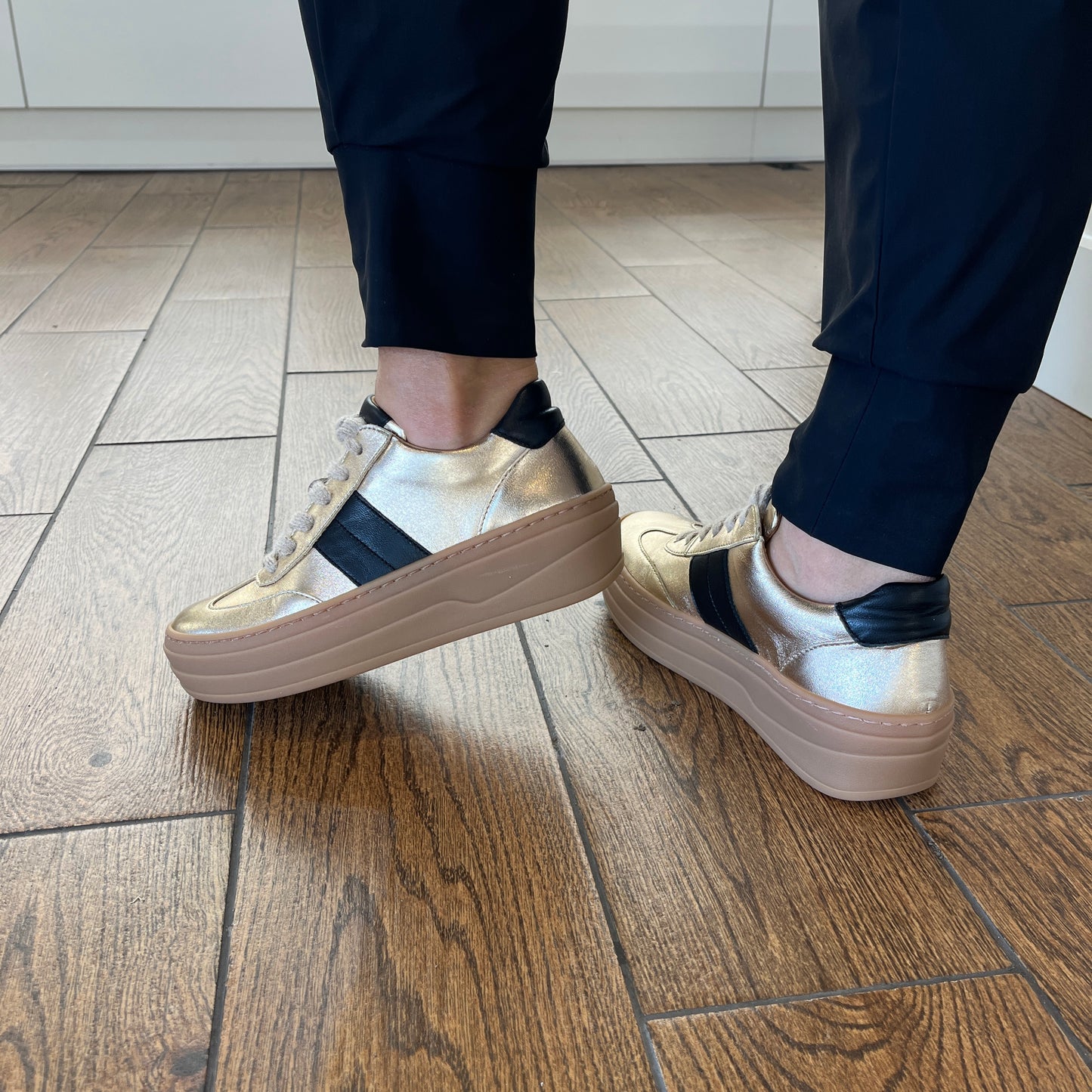 Gabor 73.350.62 Champagne Gold & Black Trainers with Platform Sole