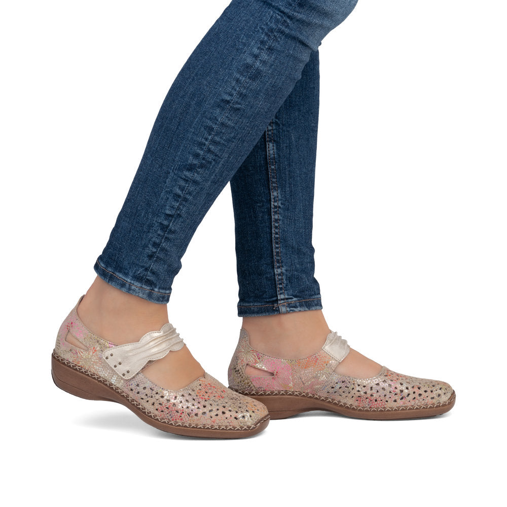 Rieker 41399-92 Gold Shimmer Multi Velcro Shoes