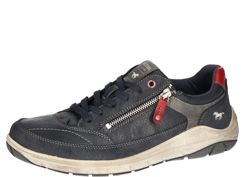 Mustang 4160-305-820 Navy White Stitch Lace Shoes with Side Zip & Red Heel