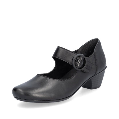 Rieker 41756-00 Black Velcro Block Heel Shoes
