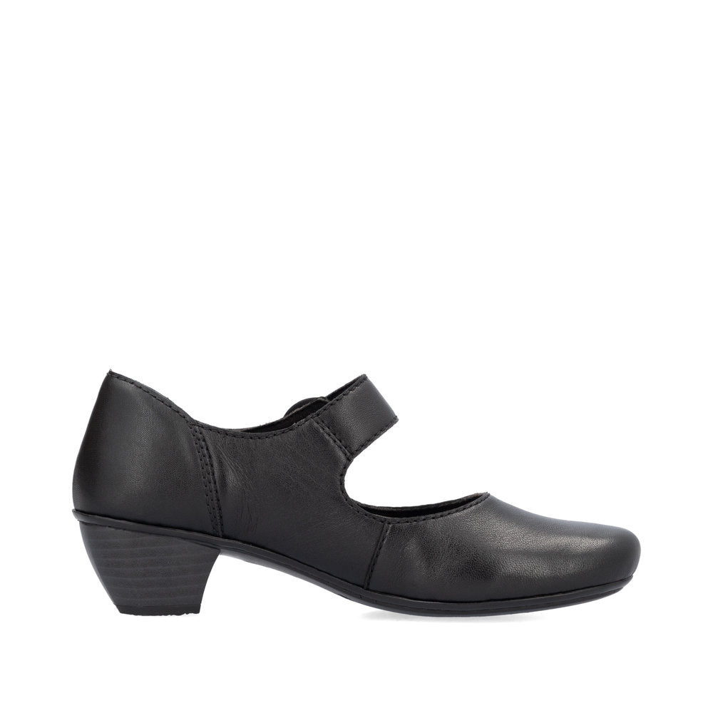 Rieker 41756-00 Black Velcro Block Heel Shoes
