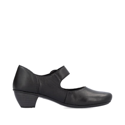 Rieker 41756-00 Black Velcro Block Heel Shoes