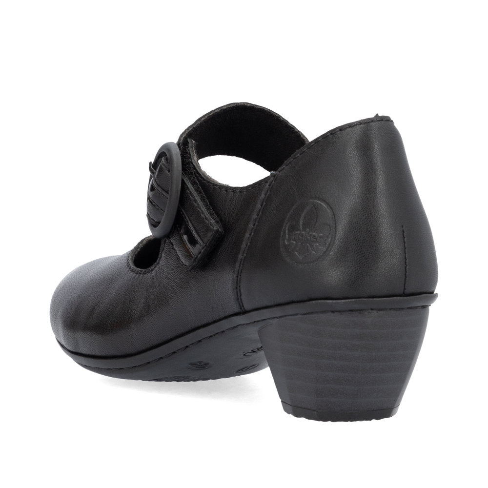 Rieker 41756-00 Black Velcro Block Heel Shoes