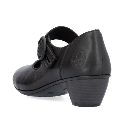Rieker 41756-00 Black Velcro Block Heel Shoes