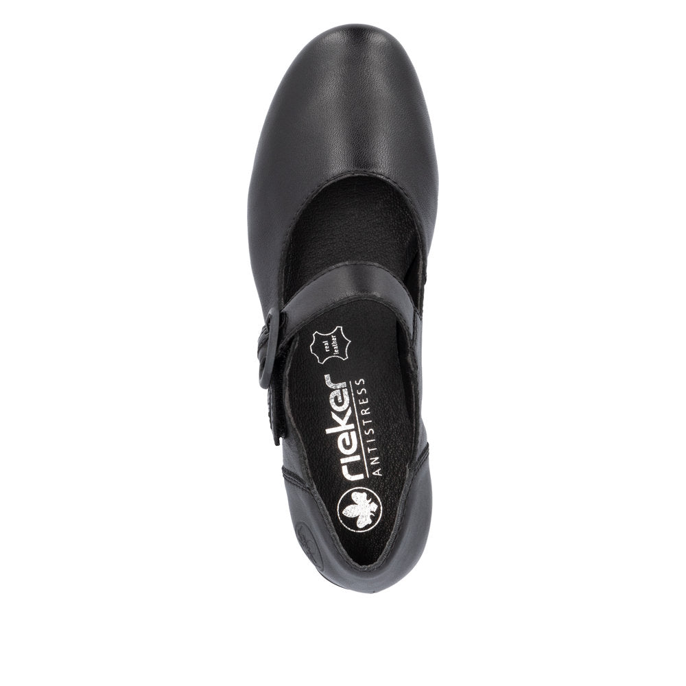 Rieker 41756-00 Black Velcro Block Heel Shoes